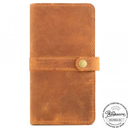  Кожаное портмоне на кнопке Тревис (рыжий крейзи) 